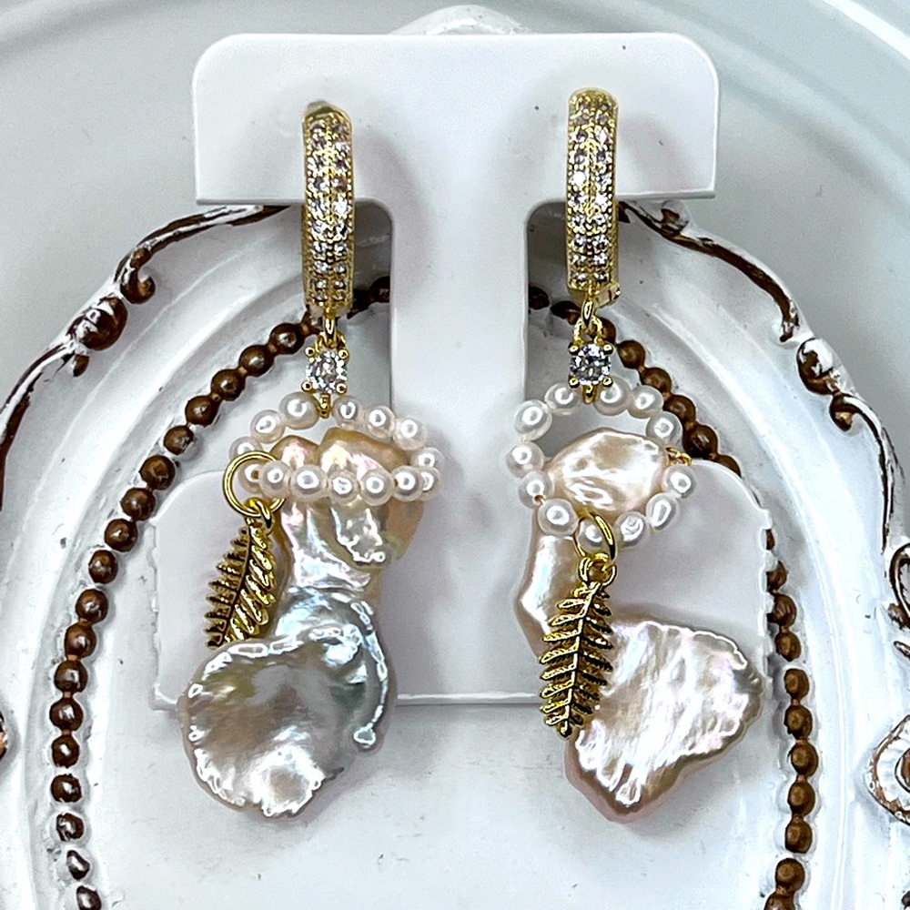 💕💕 Handmade Freshwater Twin Keshi Champagne Color Pearl S925 SS Earrings